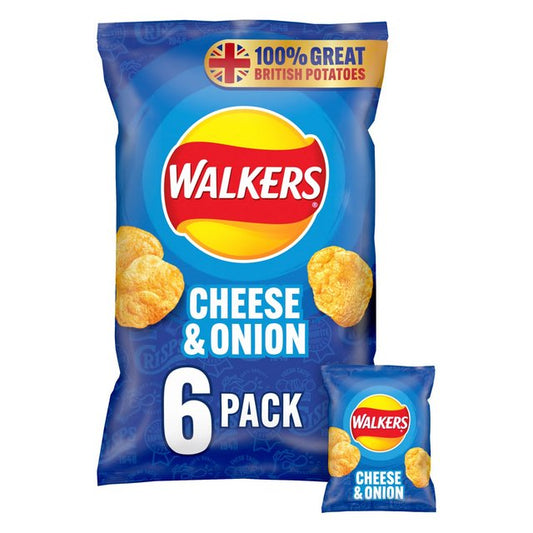 Walkers Cheese & Onion Crisps 25g x 6 Pack