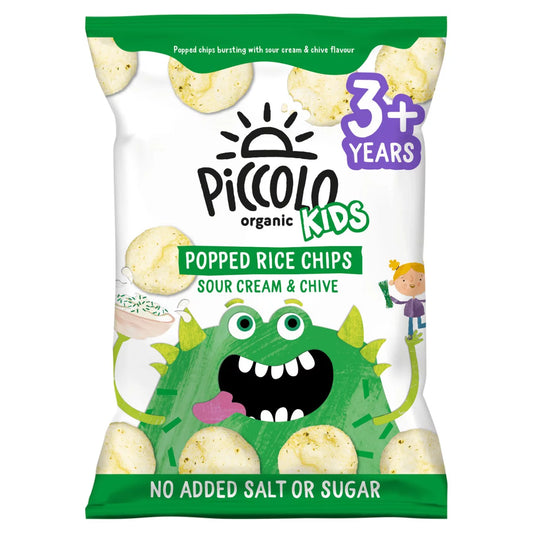 Piccolo Organic Kids Popped Rice Chips Sour Cream & Chive 4 x 20g