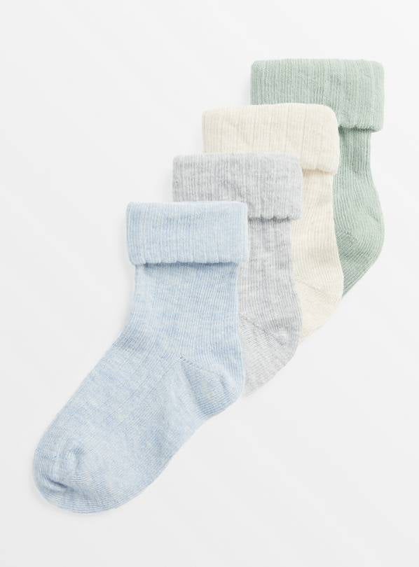 Sainsbury's Tu Muted Plain Ribbed Socks 4 Pack 1-6 months