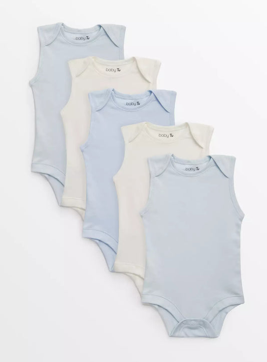 Sainsbury's Tu Blue Sleeveless Bodysuits 5 Pack 0 - 3 months