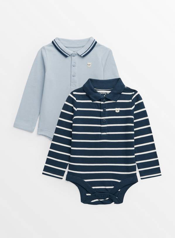 Sainsbury's Tu Navy Stripe & Blue Polo Bodysuits 2 Pack 0 - 3 months