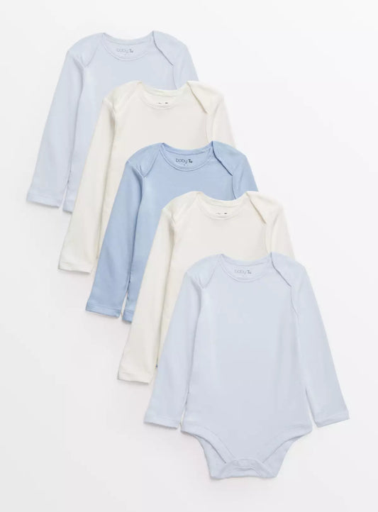 Sainsbury's Tu Blue Long Sleeve Bodysuit 5 Pack Up to 3 mths