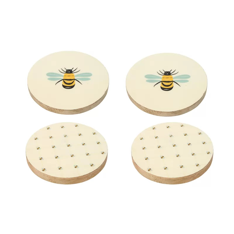 Bees Knees Set of 4 Mango Wood Bee Coasters