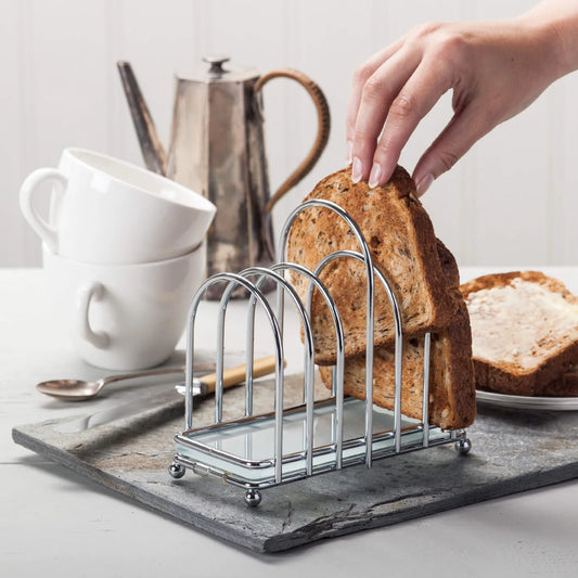 Classic Victorian Chrome Toast Rack with Frosted Glass Base