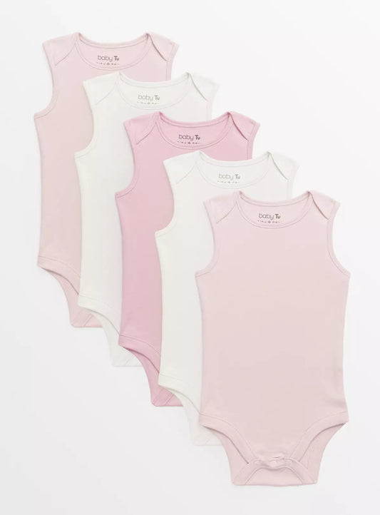 Sainsbury's Tu Pink Sleeveless Bodysuits 5 Pack 0 -  3 mths