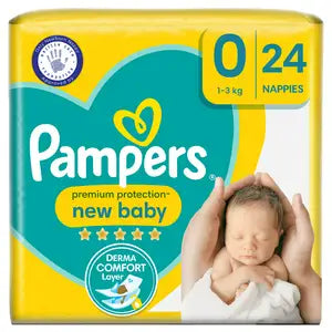 Pampers New Baby Size 0, Carry Pack, 24 Nappies