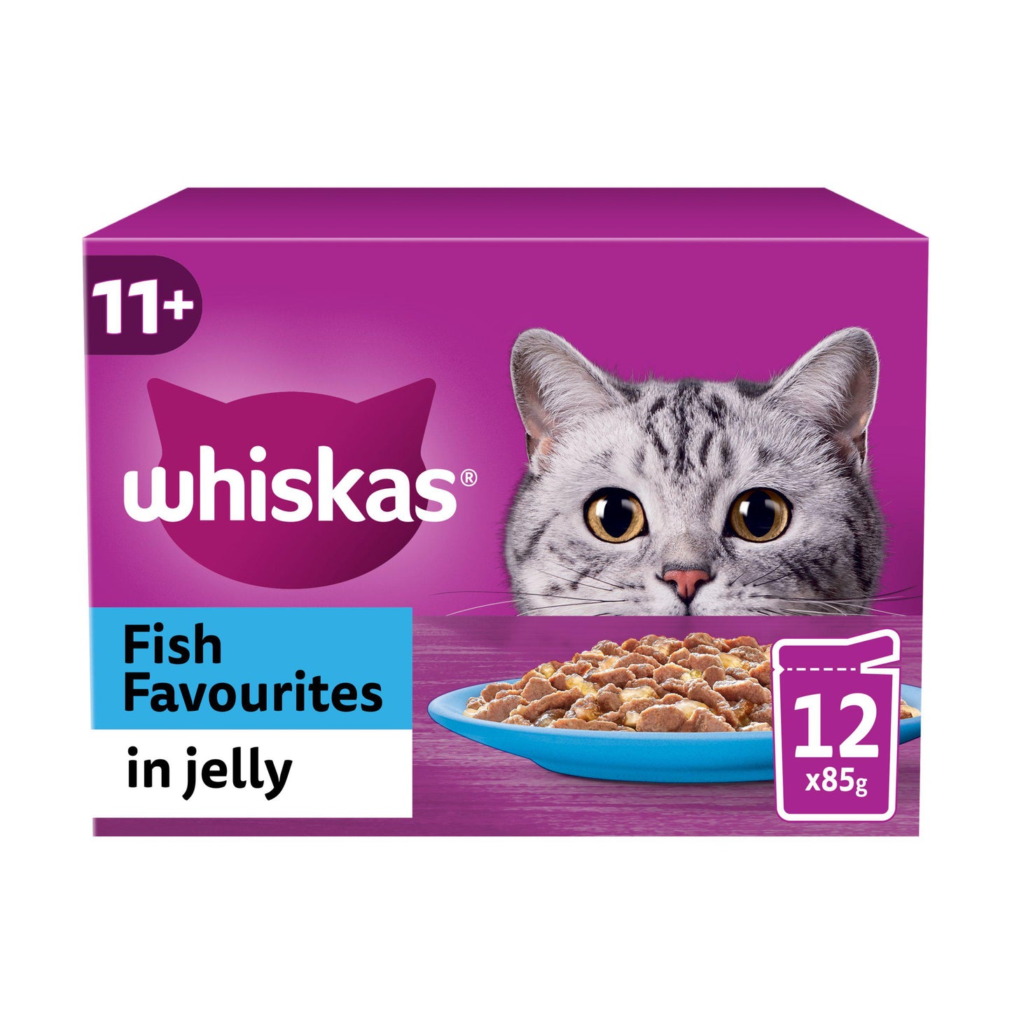 WHISKAS 11+ Cat Pouches Fish Selection in Jelly 12 x 100g