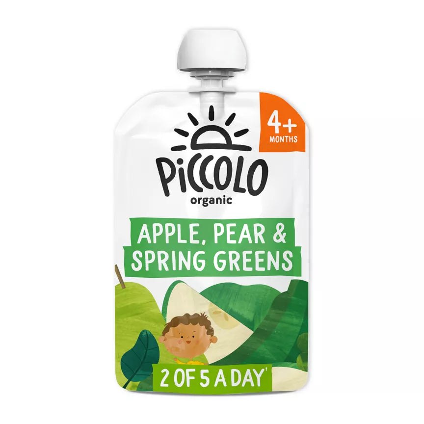 Piccolo Organic Pear, Apple & Spring Greens Smooth 4+ Months 100g