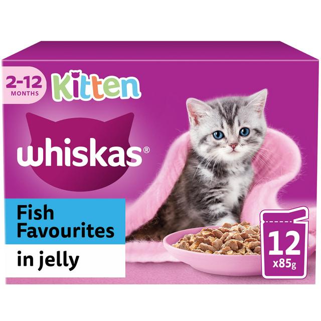 WHISKAS 2-12 Months Kitten Food Pouches Fish Selection in Jelly 12 x 85g