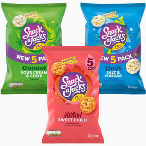 Snack-a-Jack 2 x Sour Cream & Chive 5 pack , 1 x Sweet Chilli 5 pack and 2 x Salt & Vinegar 5 pack