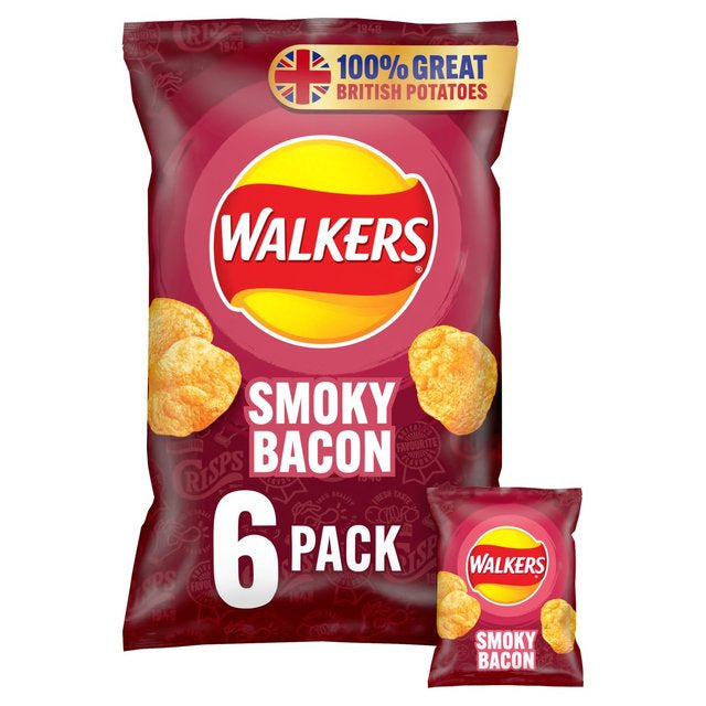 Walkers Smokey Bacon Crisps 25g X 6 per pack