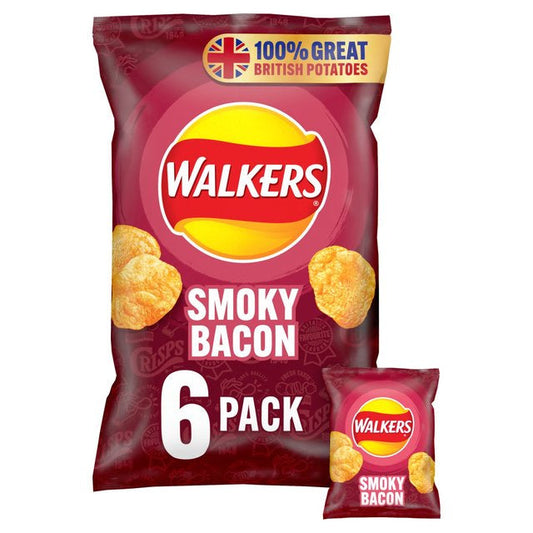 Walkers Smokey Bacon Crisps 25g X 6 per pack