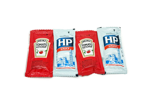 Individual Sachets 20 x HP Brown & 20 x Heinz Tomato Sauce Sachets (40 Sachets Total)