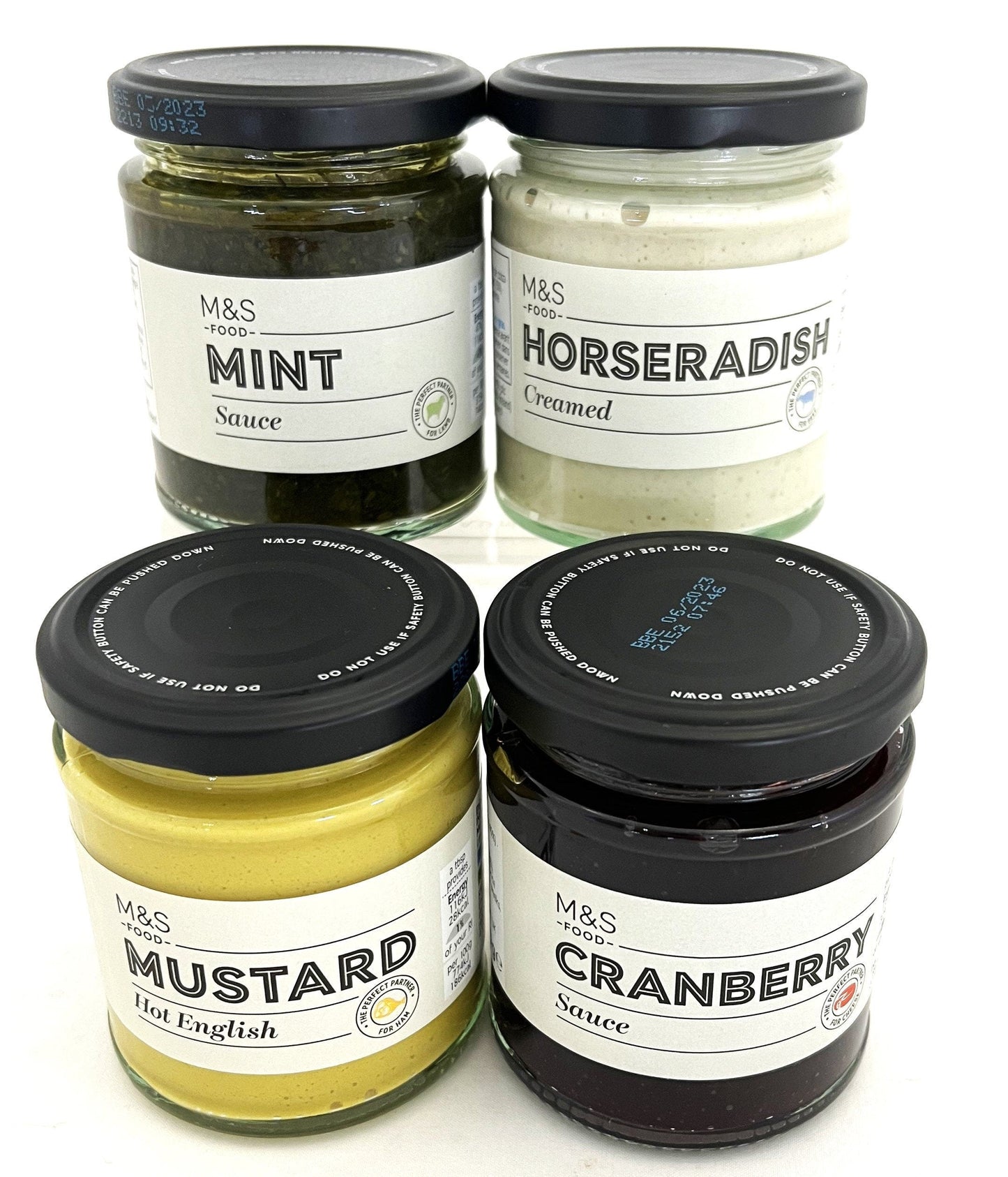 British Condiment Set, Mustard, Mint Sauce, Horseradish, Cranberry