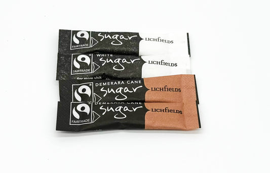 Individual Sachets 100 x Lichfields White Cane Sugar STICKS AND 100 x Lichfields Demerara Cane Sugar STICKS